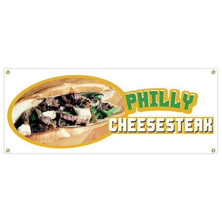 Signmission Philly Cheesesteak Banner Heavy Duty 13 Oz Vinyl with Grommets B-Philly Cheesesteak